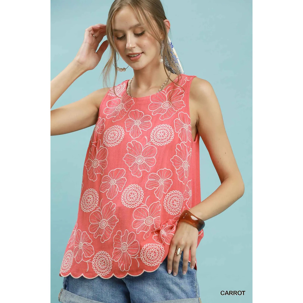 Umgee Floral Embroidered Sleeveless Top